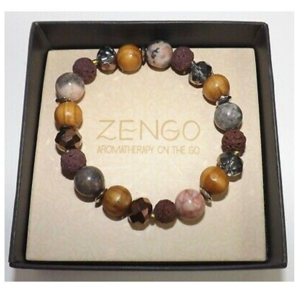Zengo Aromatherapy On the Go Bracelet NEW IN BOX Crystal Gemstone Wood Beaded